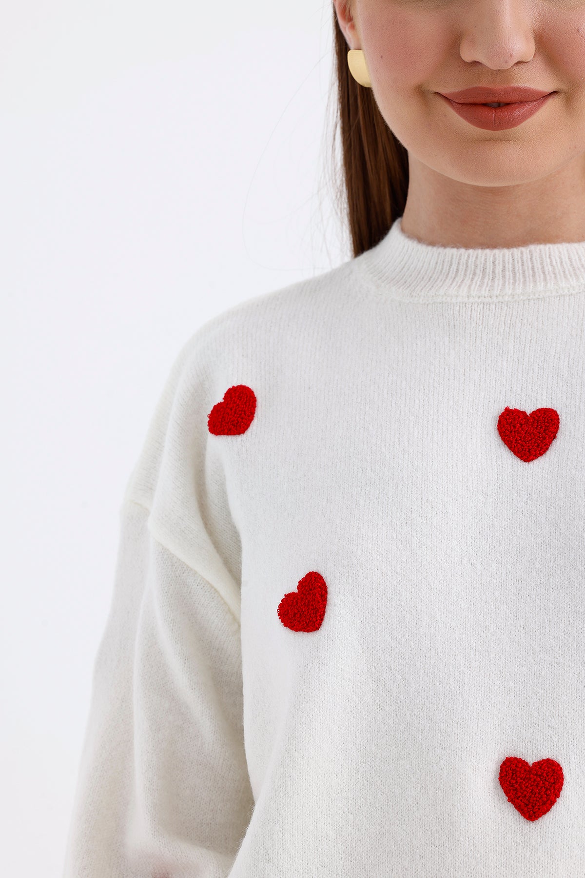 Heart Embroidered Knitted Sweater