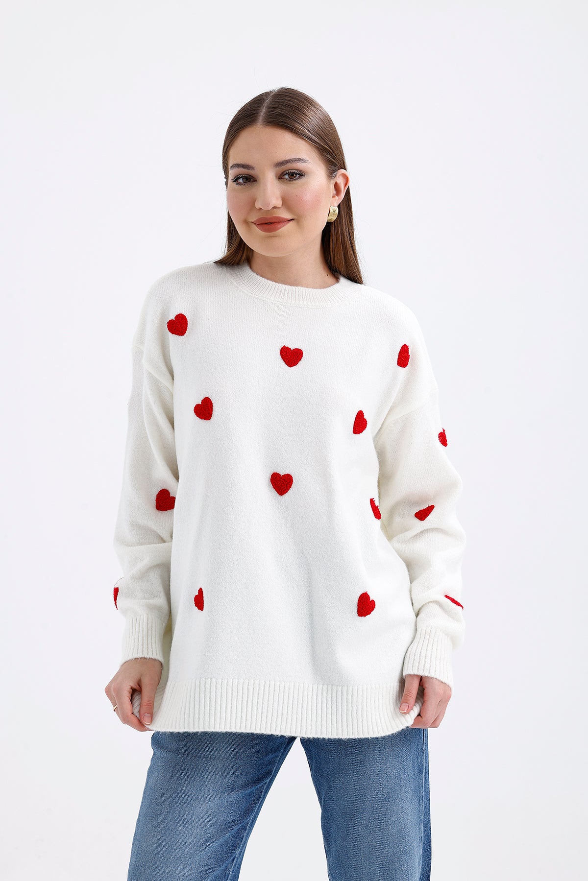 Heart Embroidered Knitted Sweater