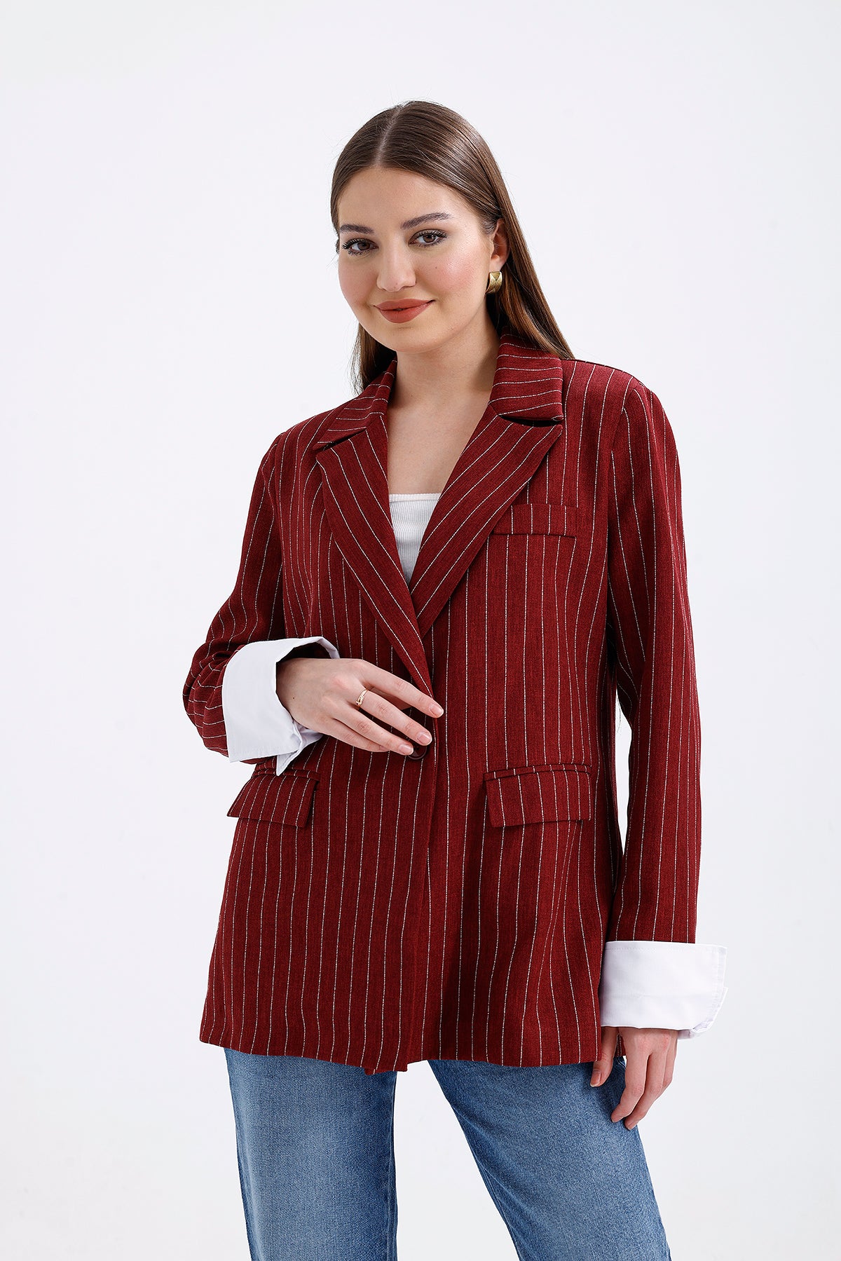 Oversize Striped Jacket Red