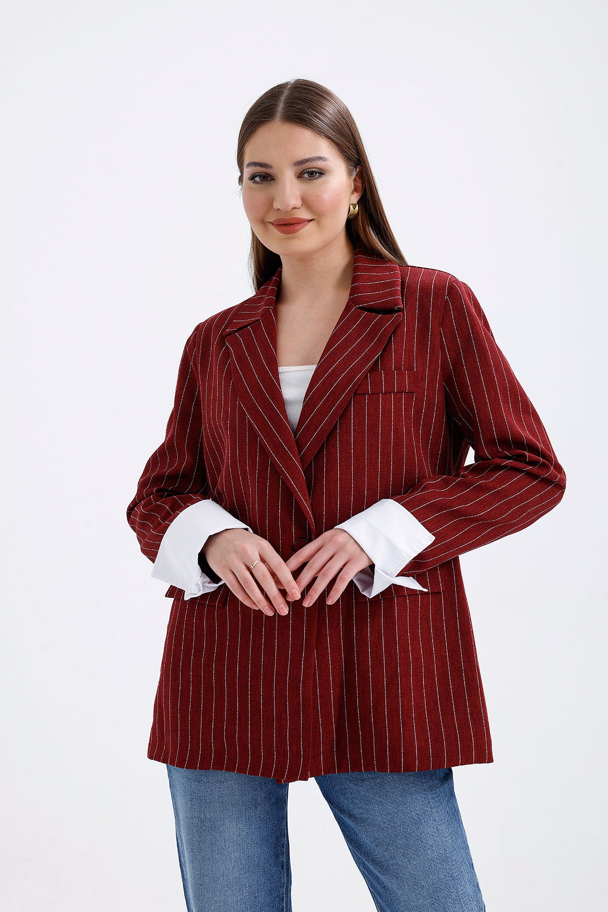 Oversize Striped Jacket Red