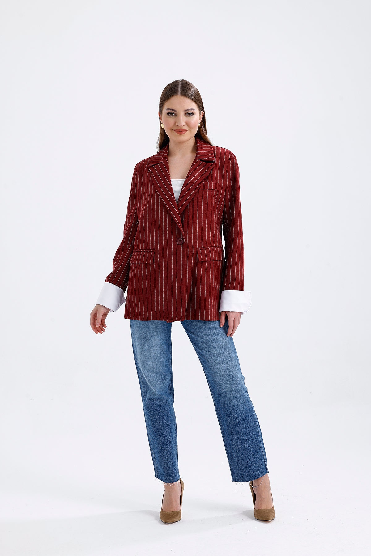 Oversize Striped Jacket Red