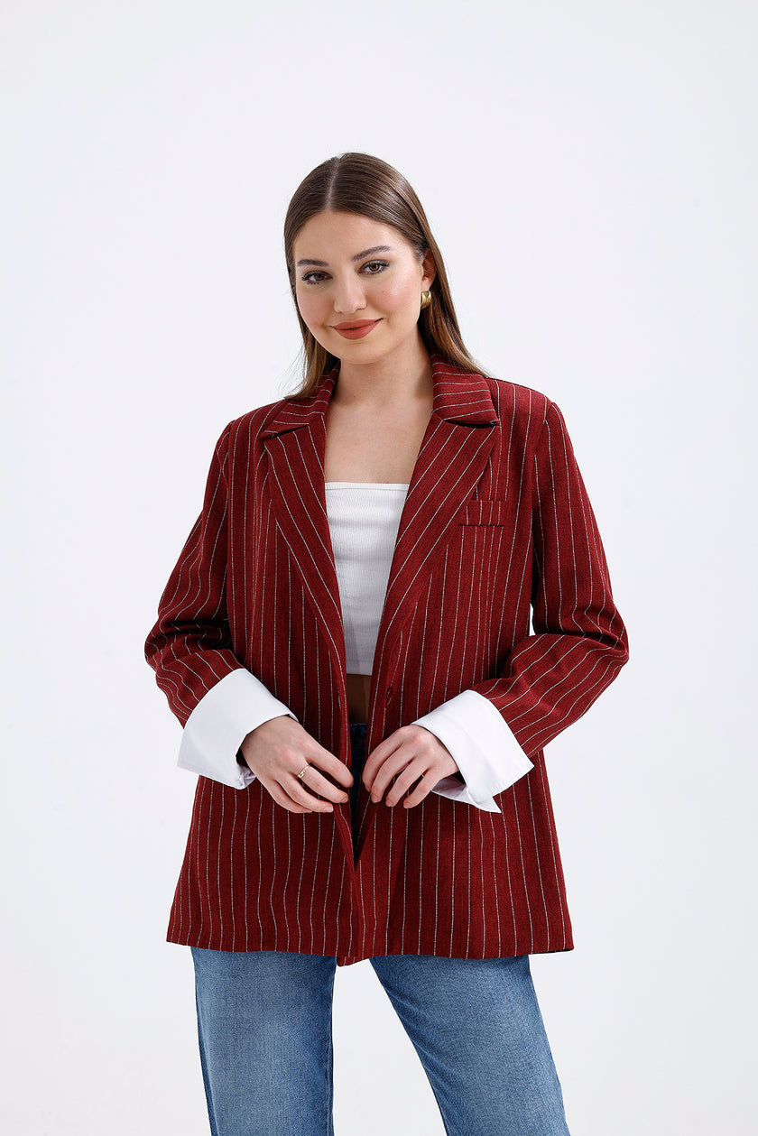 Oversize Striped Jacket Red