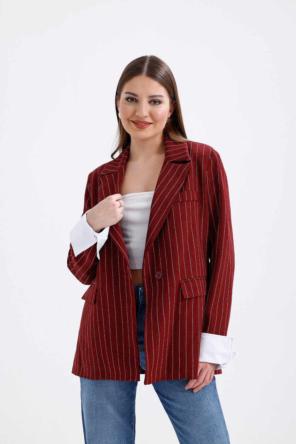 Oversize Striped Jacket Red