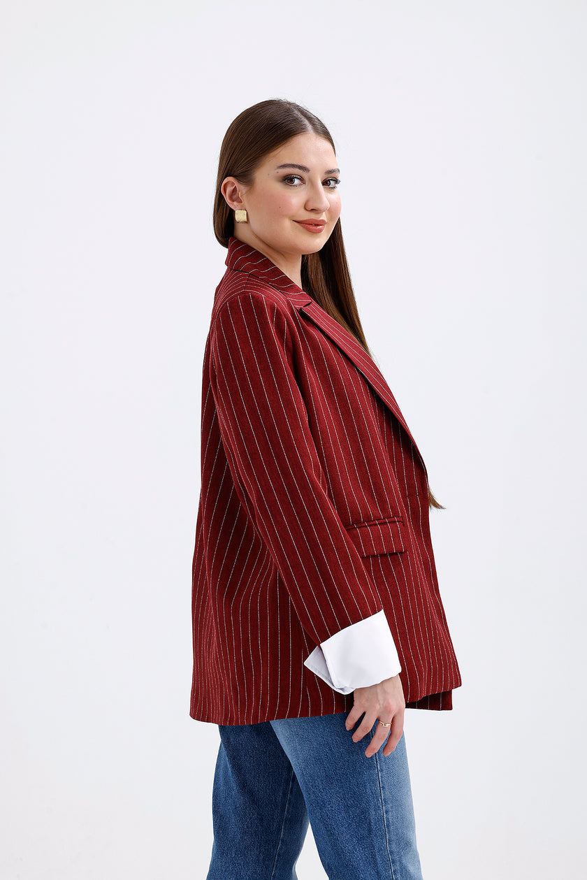 Oversize Striped Jacket Red