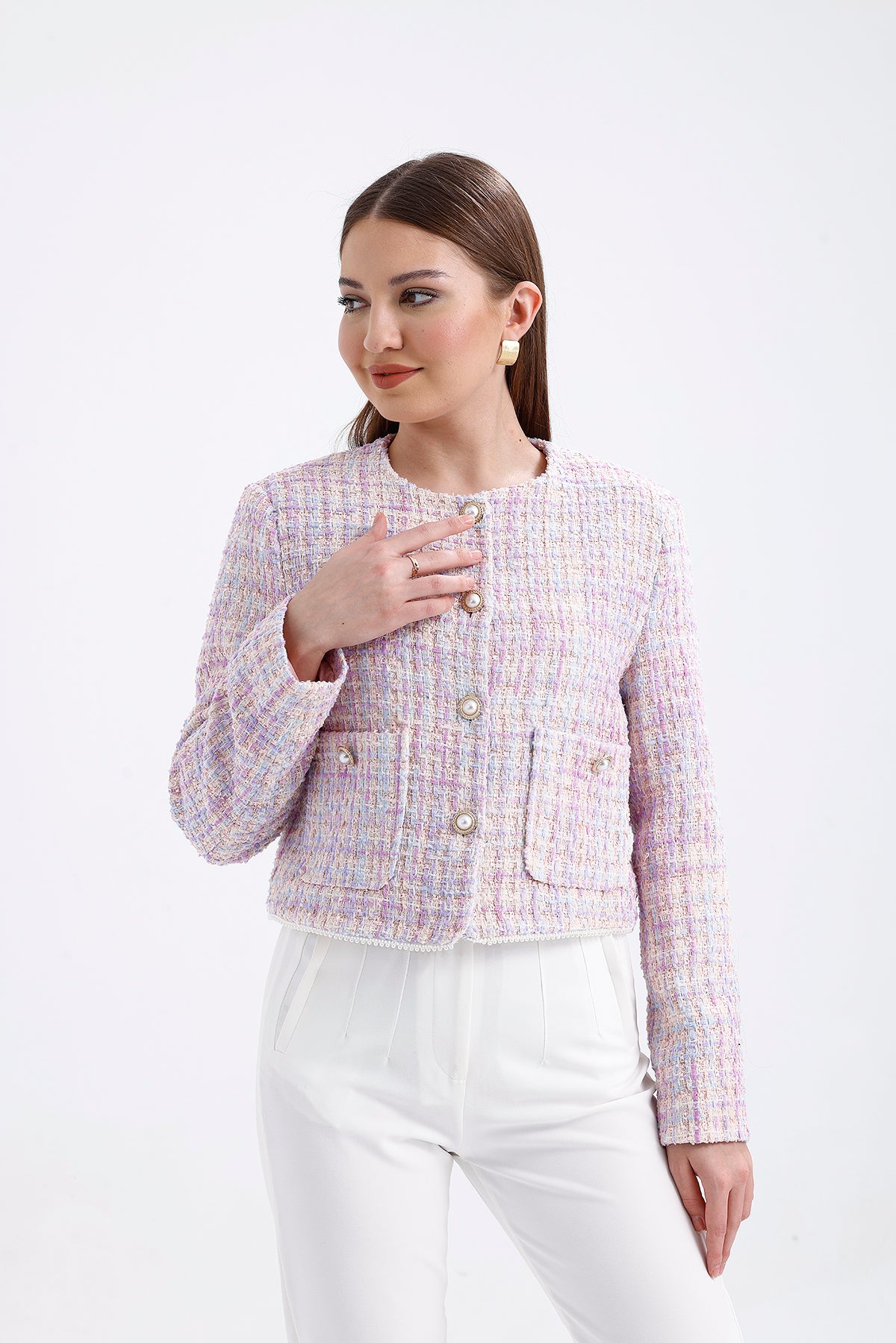 Button Detailed Jacket Lilac | CLOTHES | Jackets & Blazers | Lebbse Button Detailed Jacket Lilac | CLOTHES | Jackets & Blazers | Lebbse
