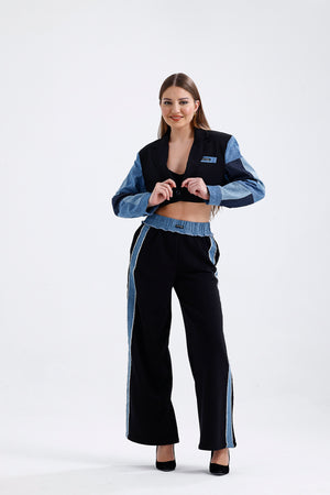 Match Detailed Pants Black