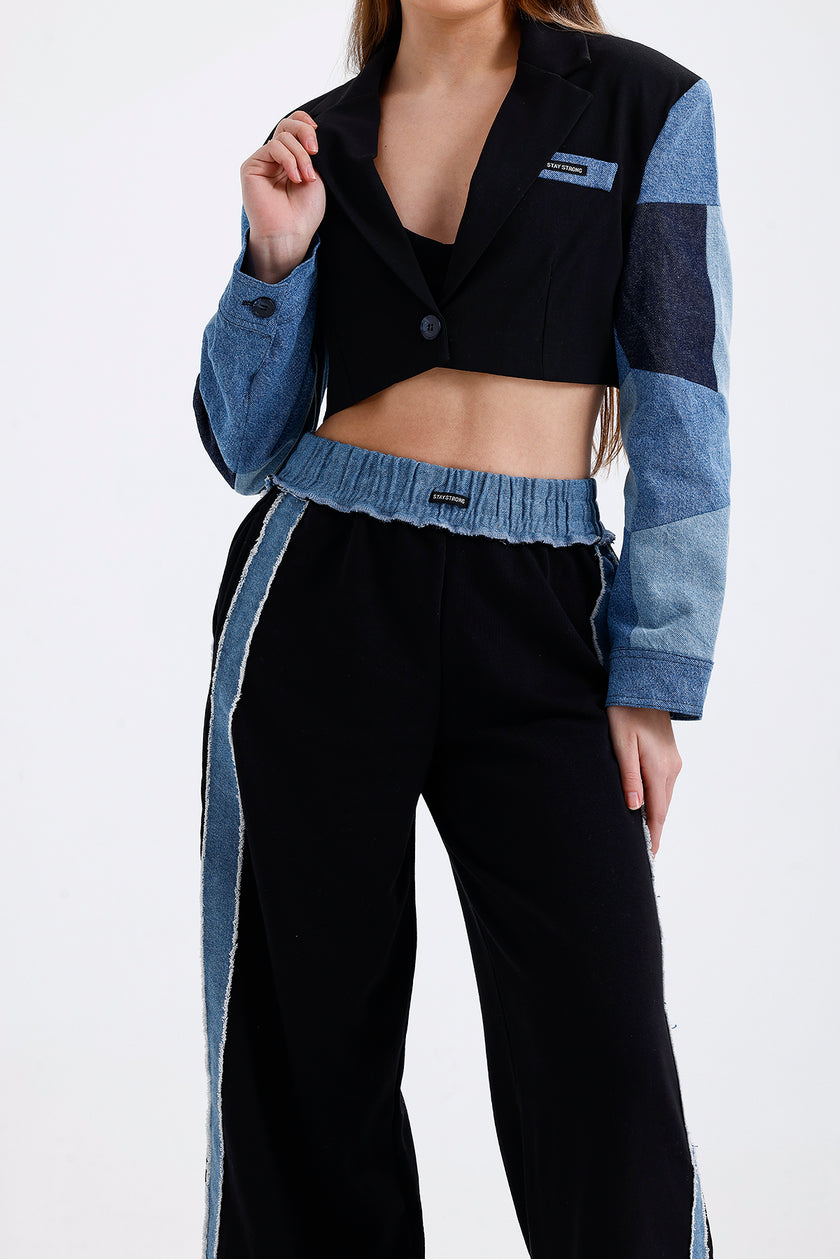 Match Detailed Pants Black