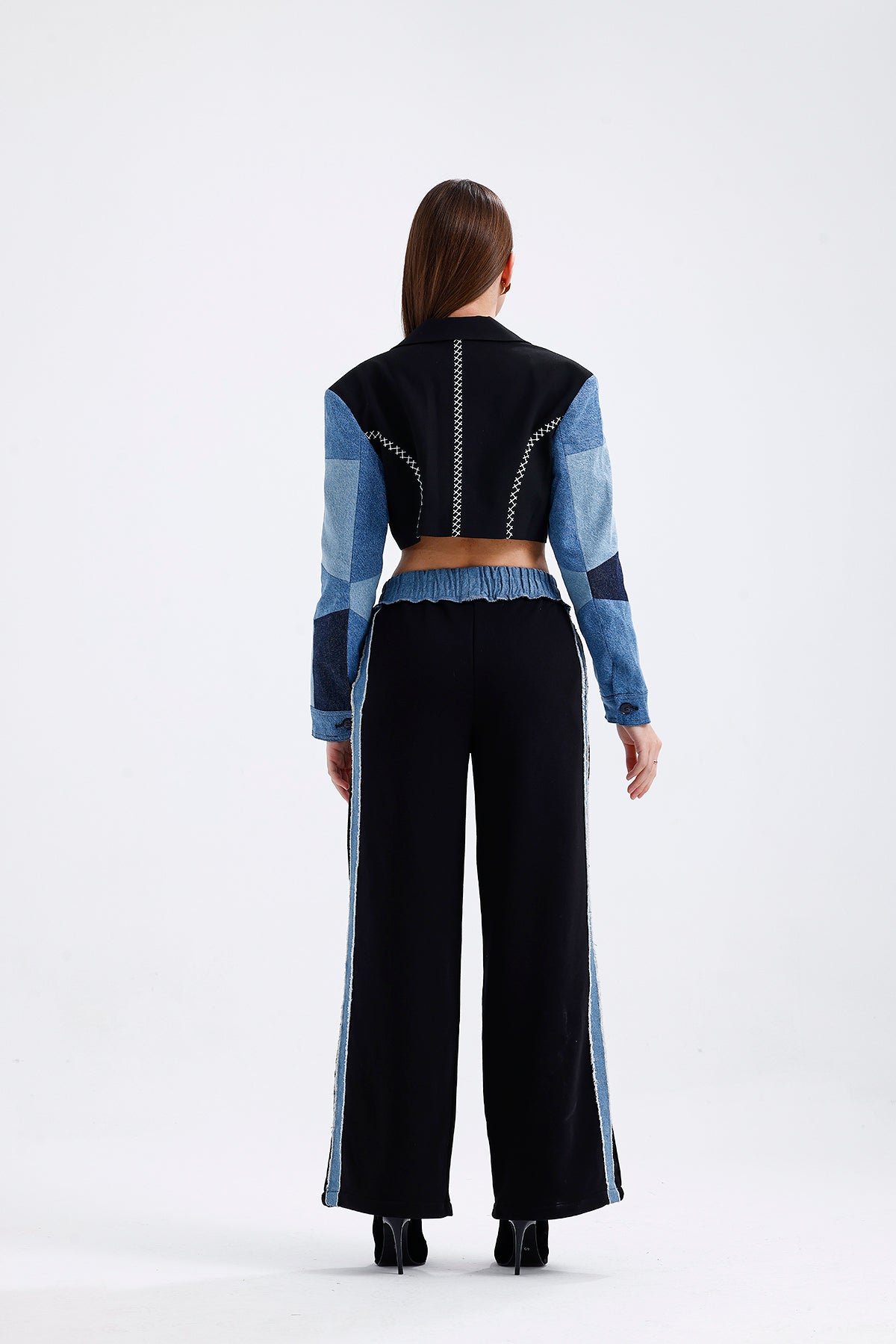 Match Detailed Pants Black