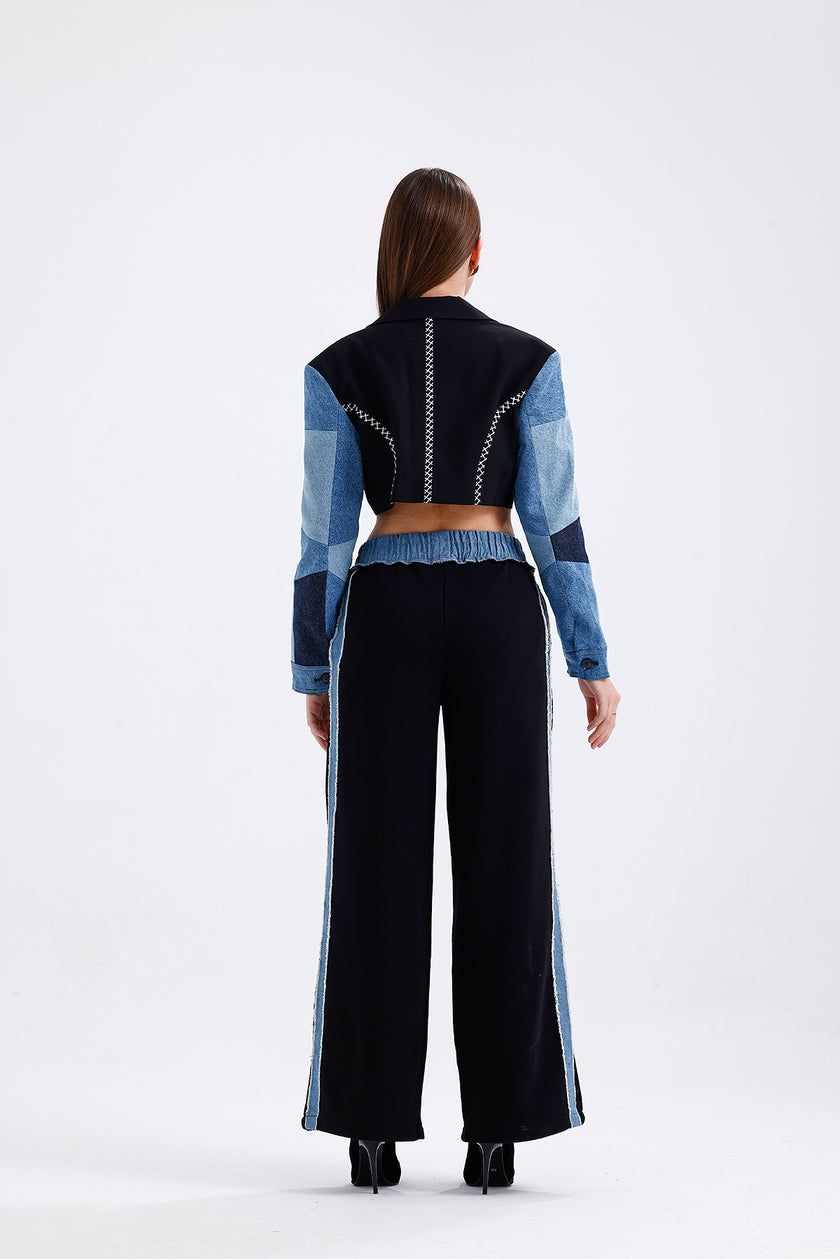 Match Detailed Pants Black