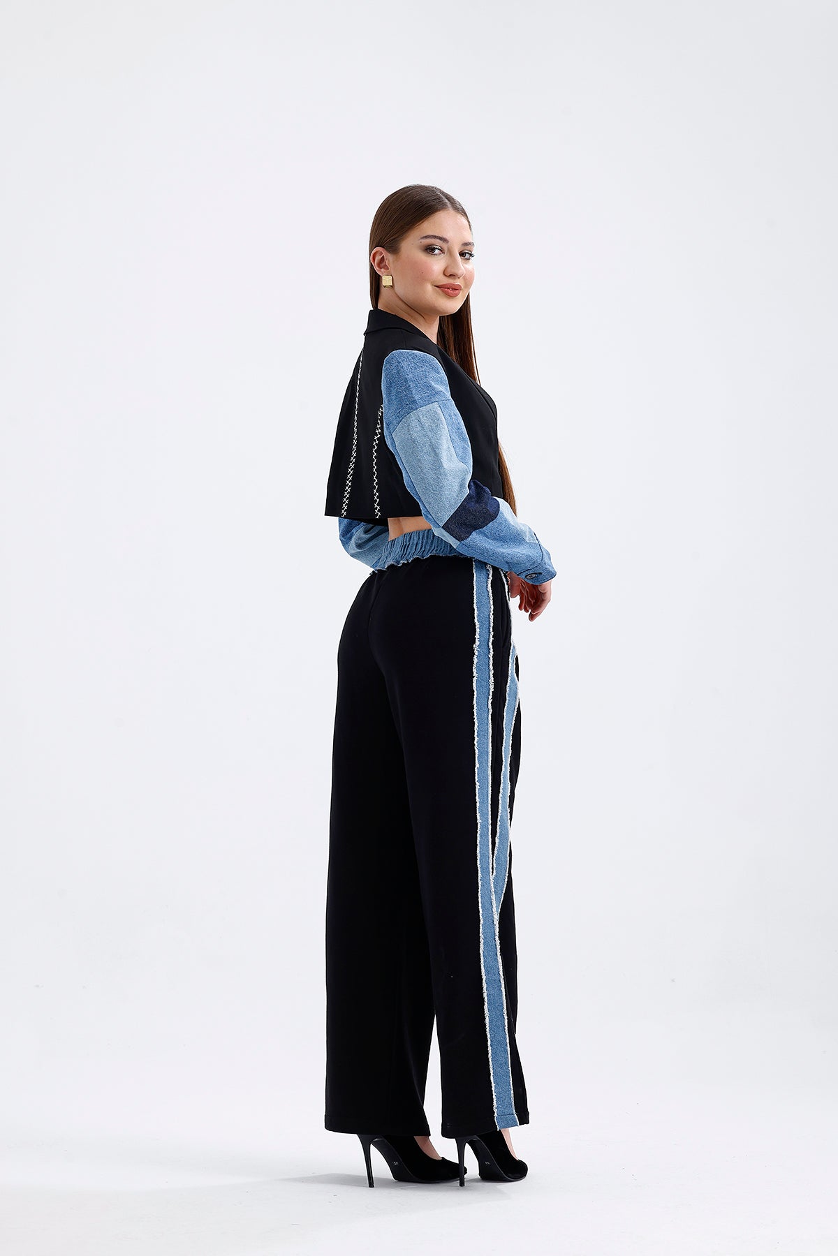 Match Detailed Pants Black