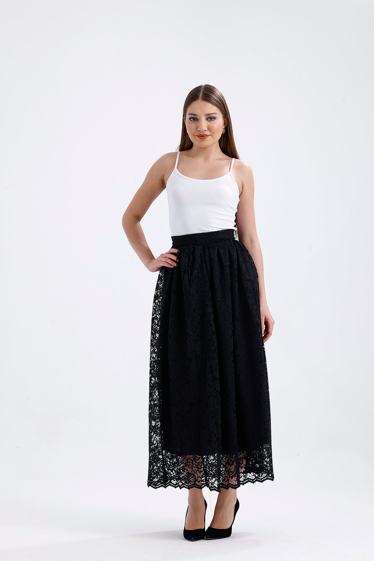 Black Lace Lined Skirt