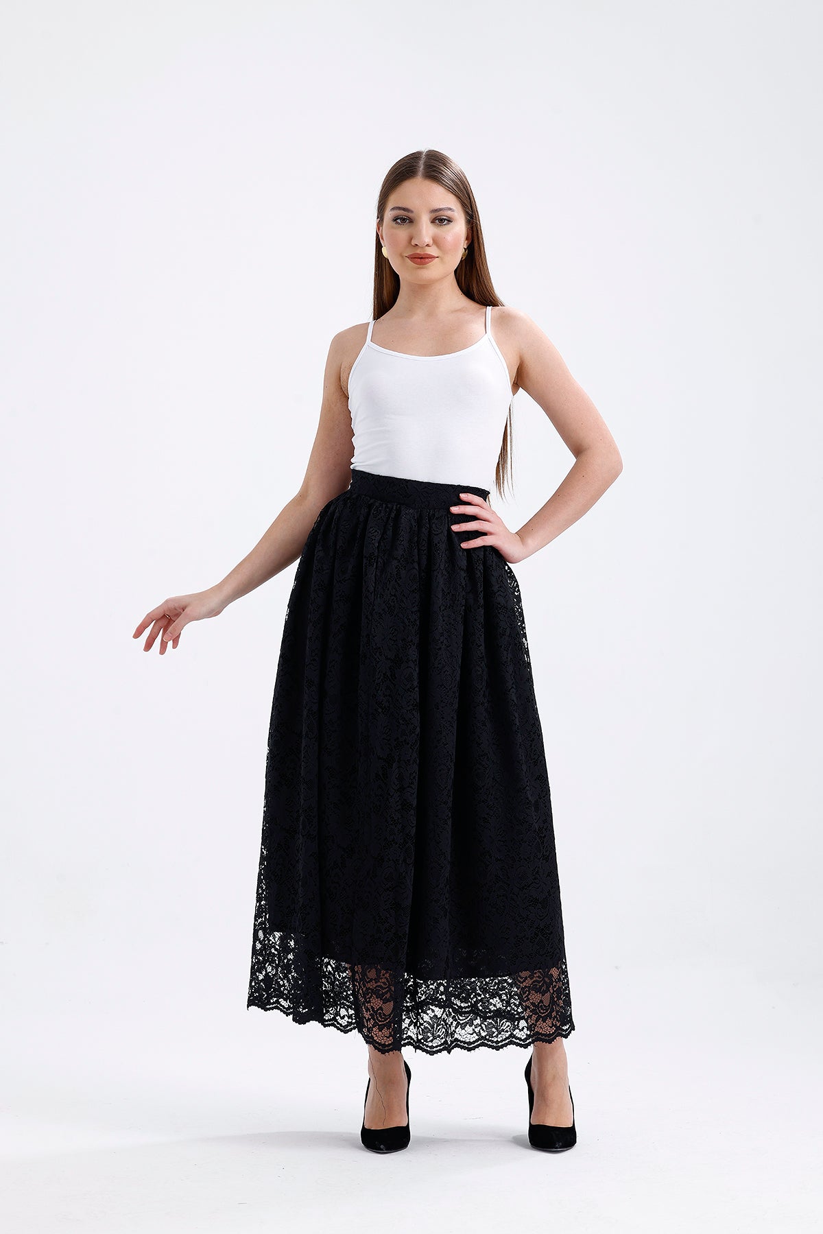 Black Lace Lined Skirt