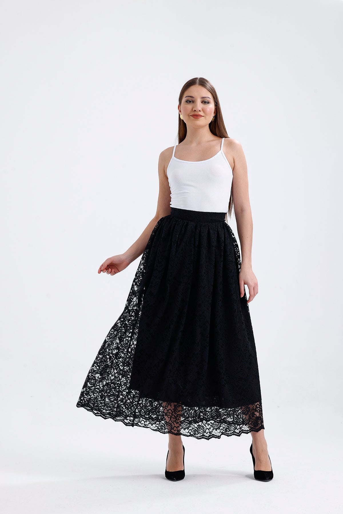 Black Lace Lined Skirt