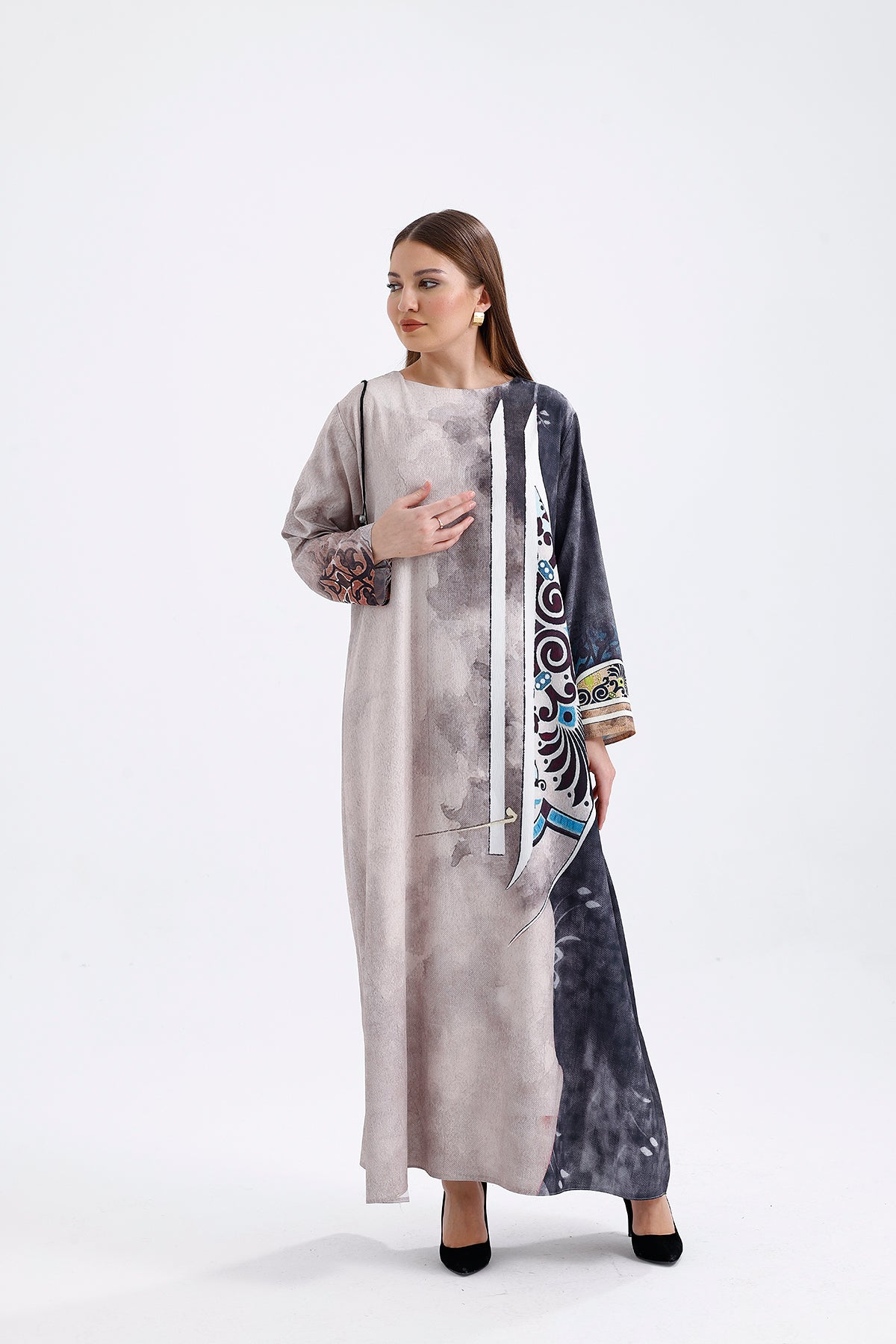 Kimono Patterned Gray Smoke