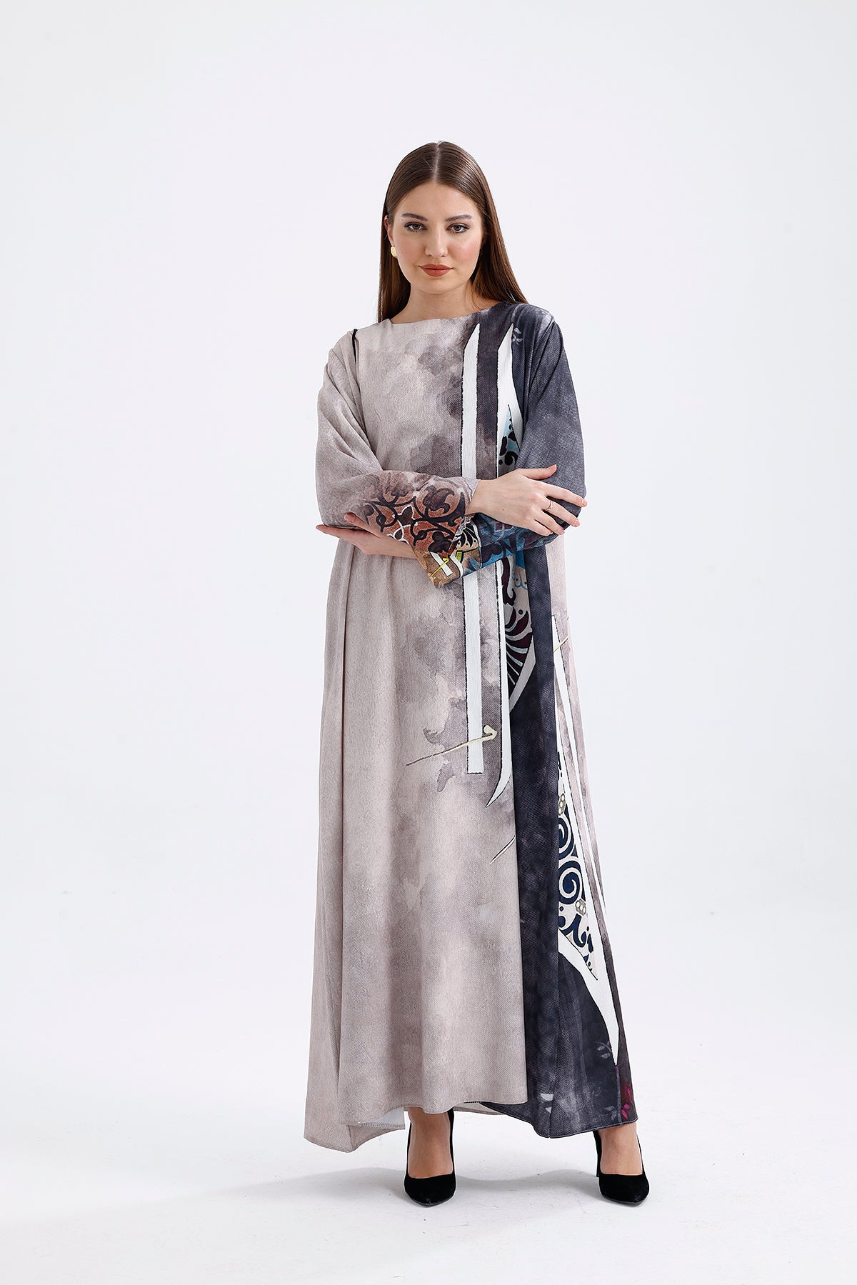 Kimono Patterned Gray Smoke