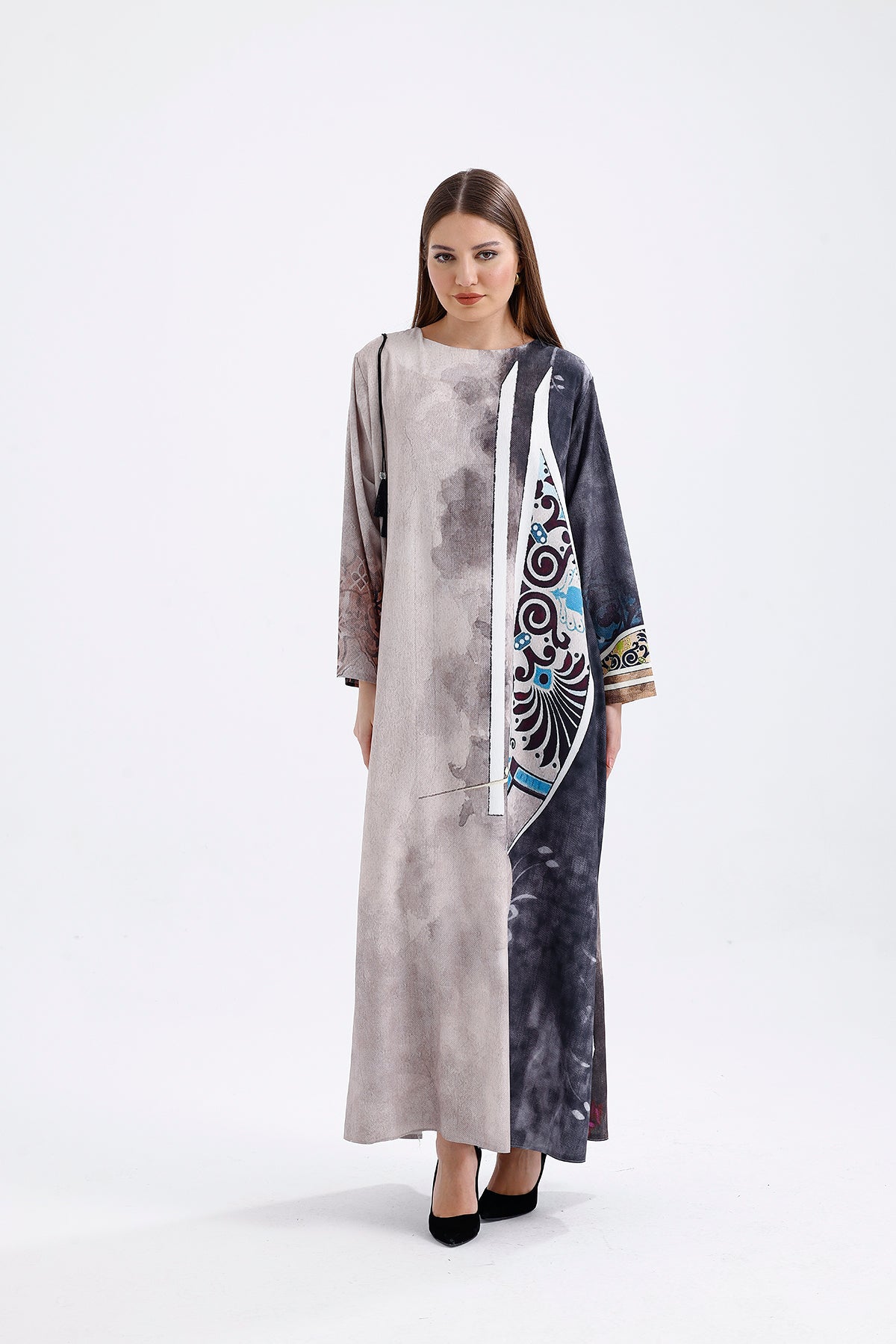 Kimono Patterned Gray Smoke