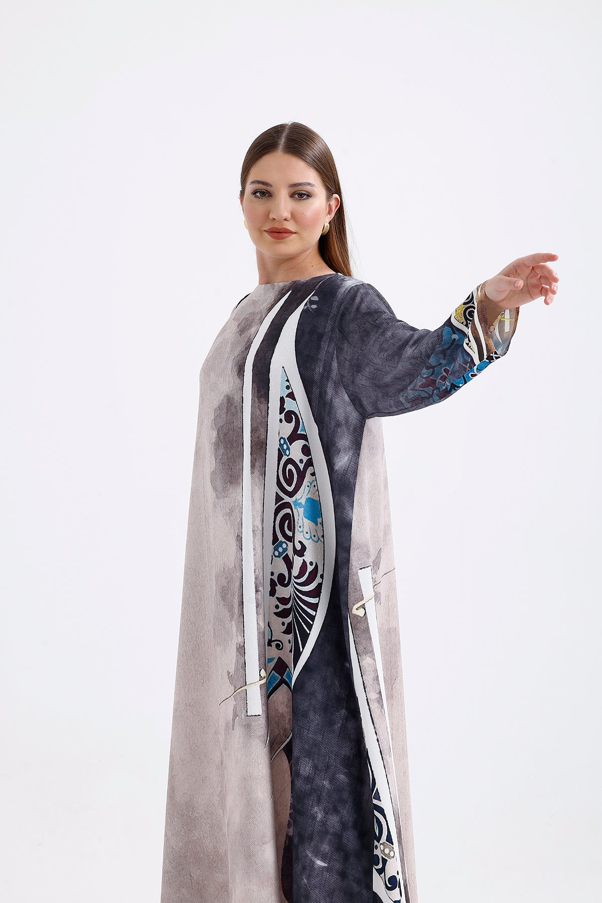 Kimono Patterned Gray Smoke