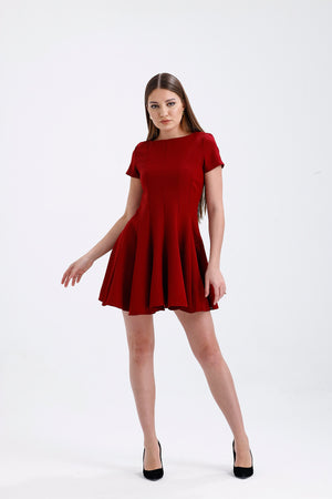 Flounce Short Dress Burgundy