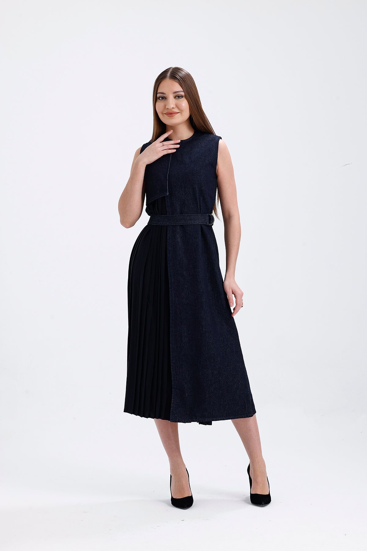 Navy Blue Contrast  Design Dress