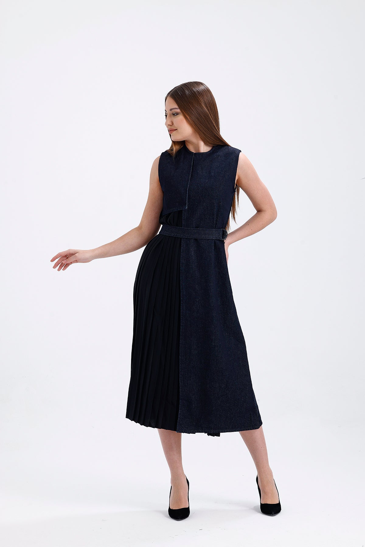 Navy Blue Contrast  Design Dress