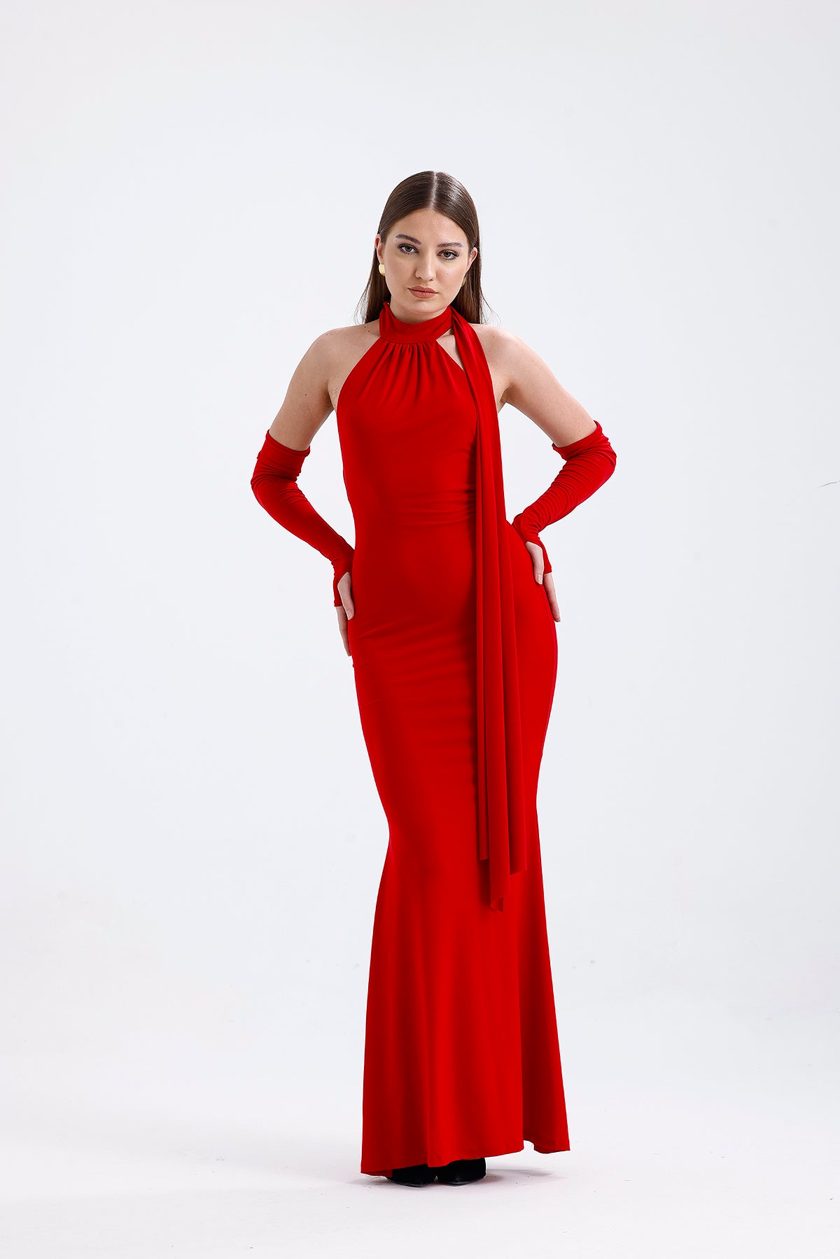 Halter Neck Dress Red