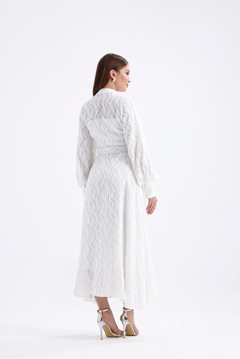 Murhpy Gold Buckled Belt Detailed Jacquard Dress