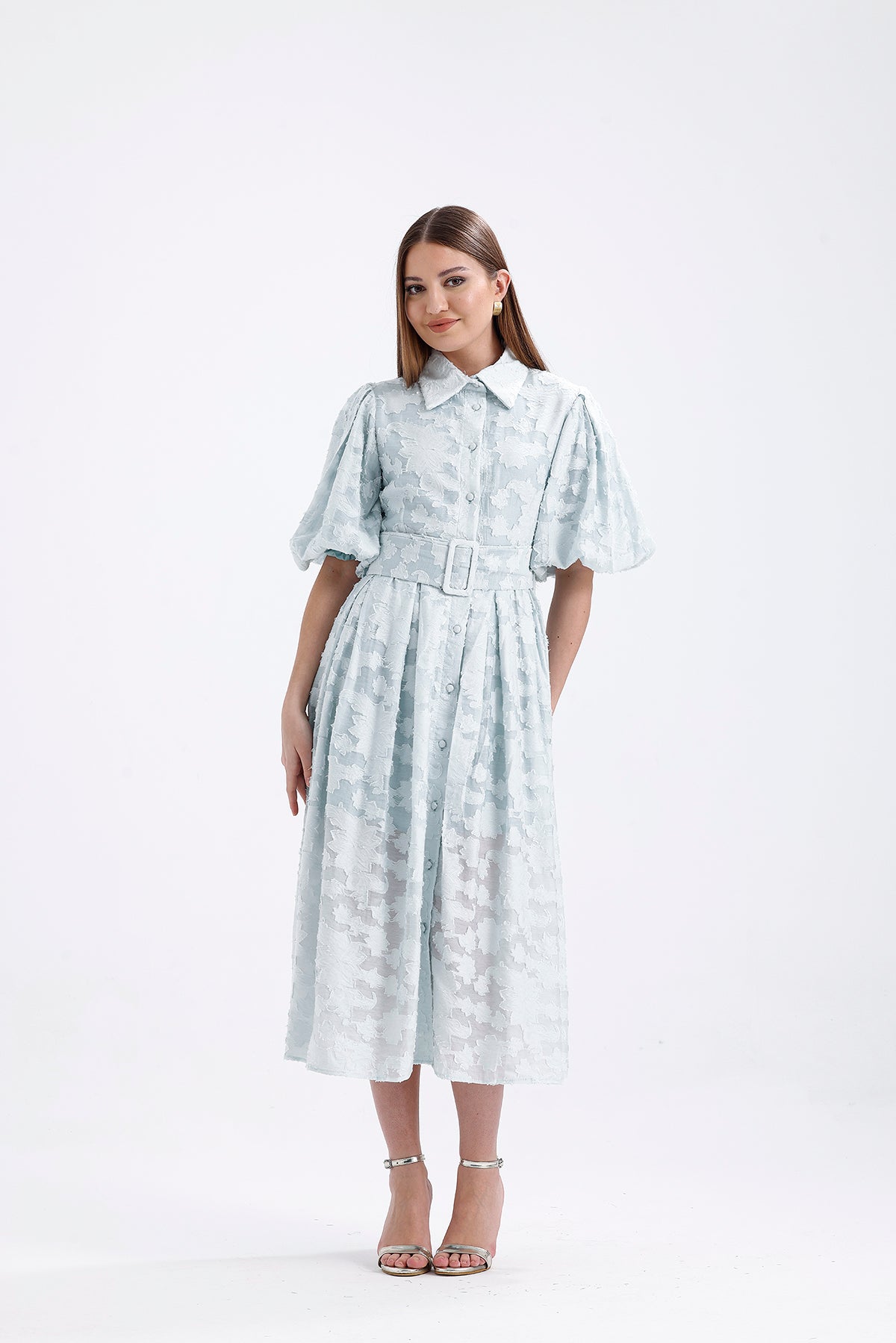 Blue Venil Balloon Sleeve Belted Knitting Dress | CLOTHES | DRESS | Lebbse Blue Venil Balloon Sleeve Belted Knitting Dress | CLOTHES | DRESS | Lebbse