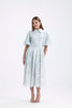 Blue Venil Balloon Sleeve Belted Knitting Dress