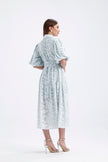 Blue Venil Balloon Sleeve Belted Knitting Dress