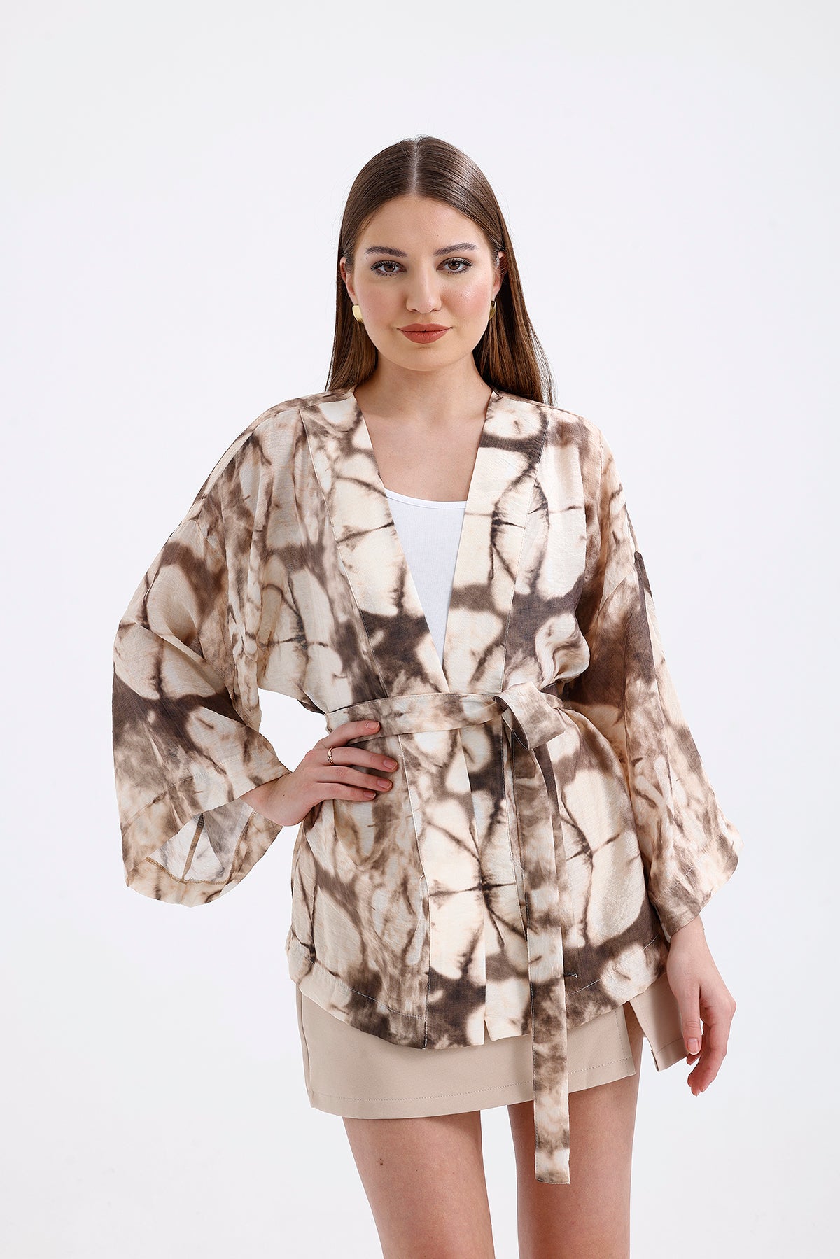 Patterned Mango Kimono Brown