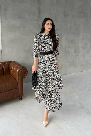 Loya Leopard Belt Detailed Satin Dress