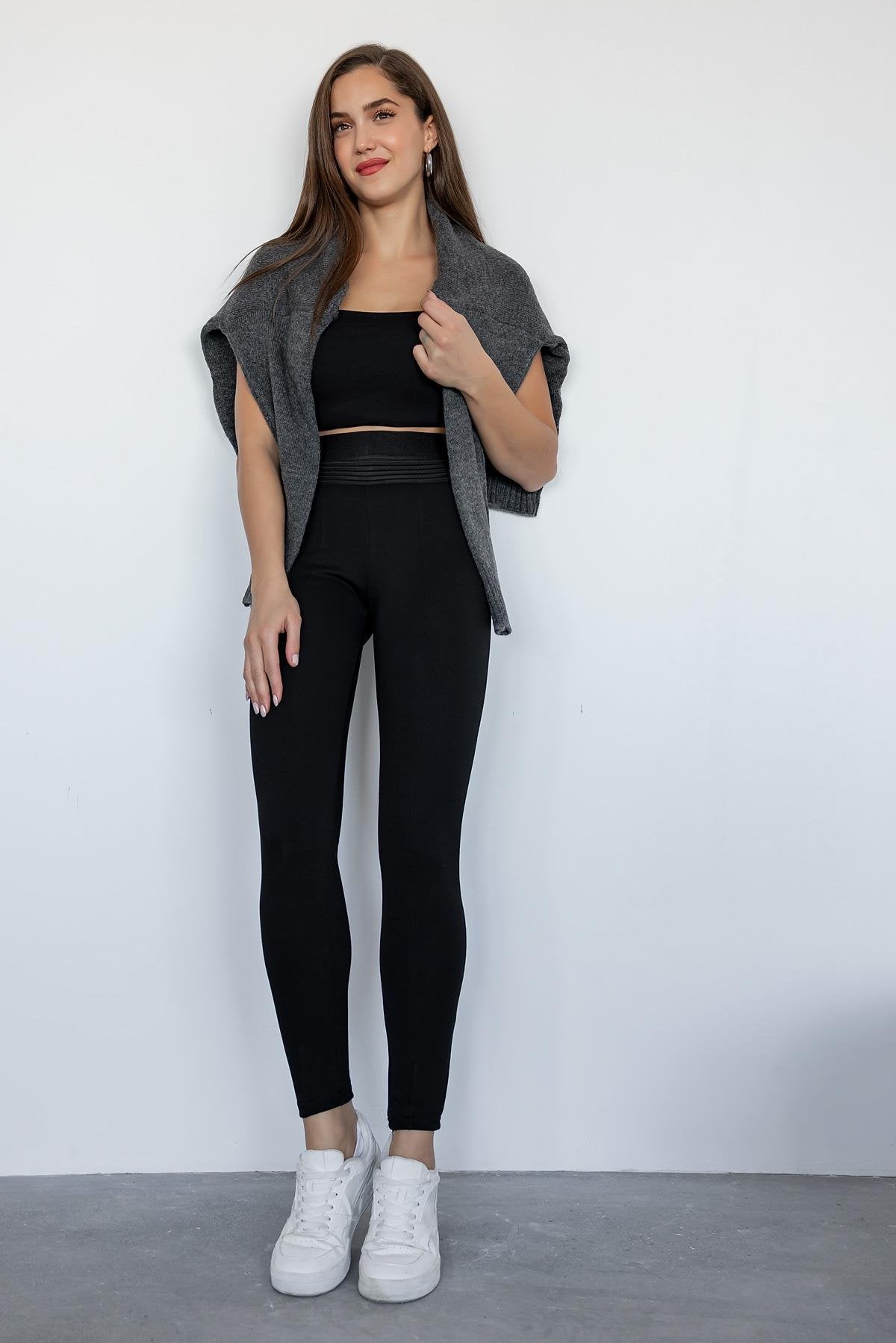 Elastic Waist Leggings - BLACK