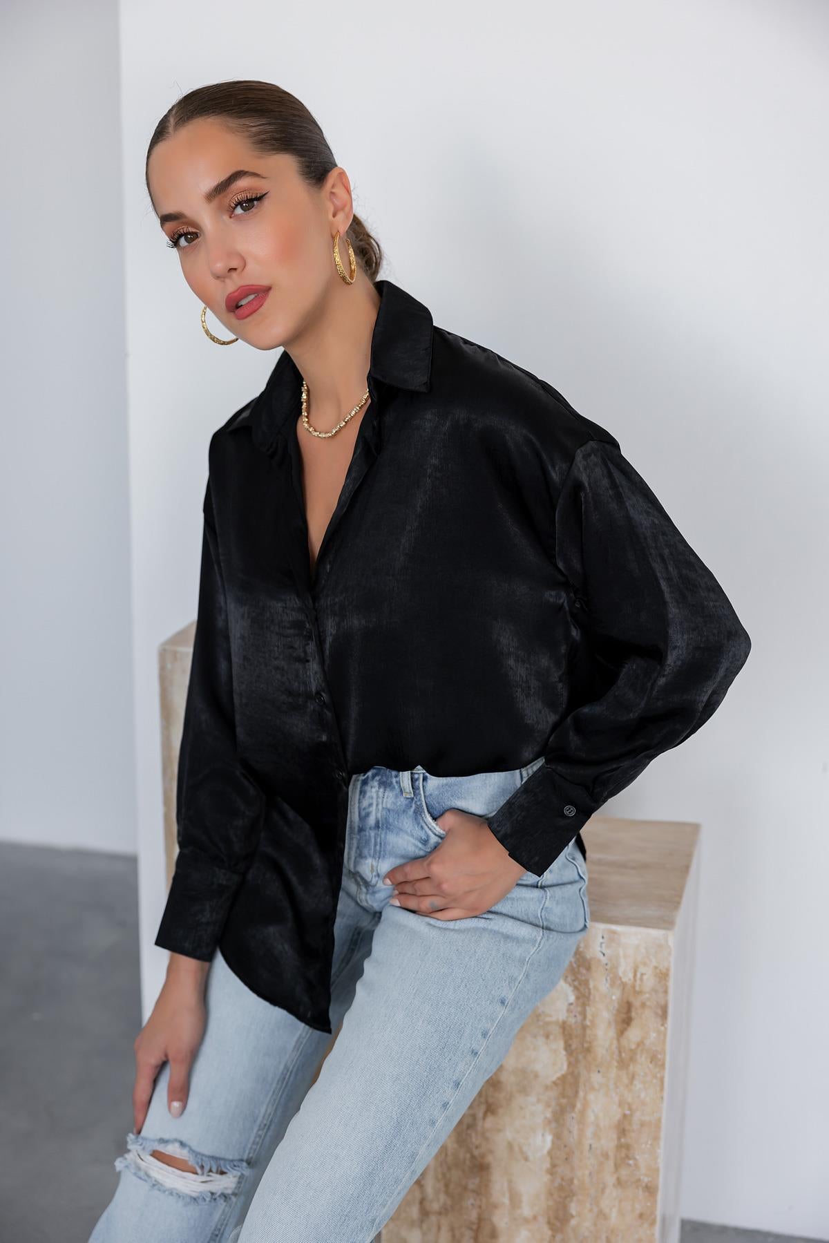 Satin Shirt - BLACK