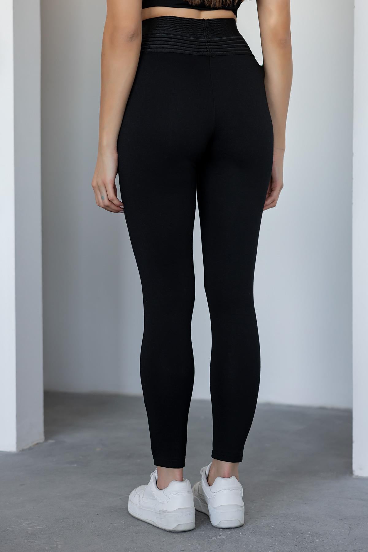 Elastic Waist Leggings - BLACK