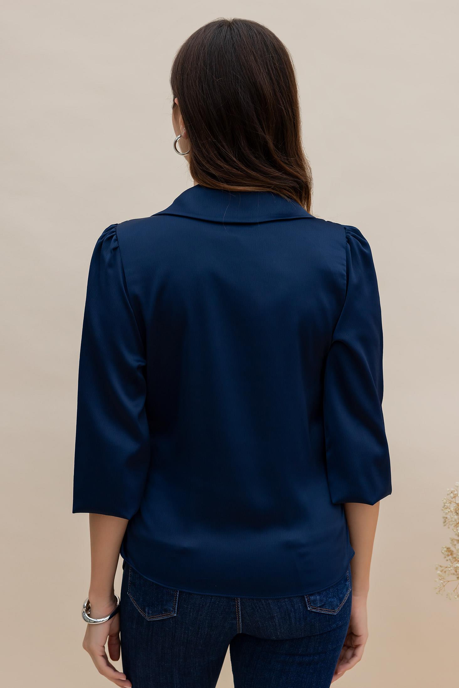 Satin Tied Blouse - NAVY BLUE