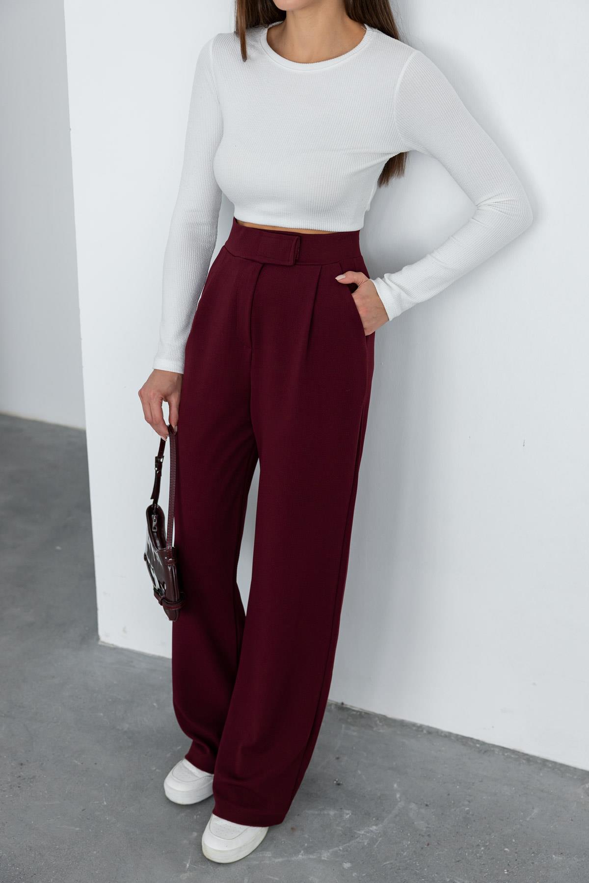 Lycra Palazzo Trousers - DARK RED