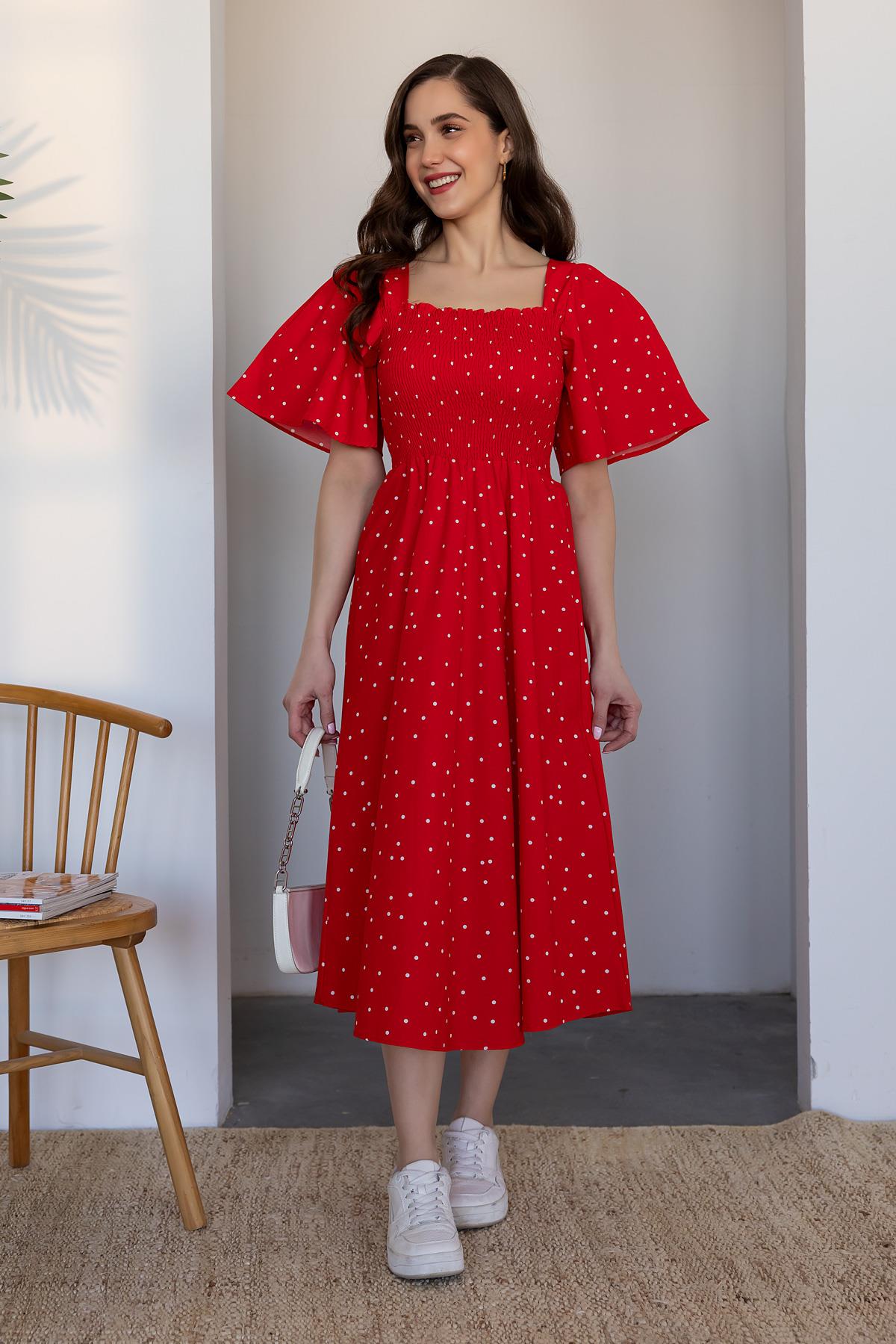 Polka Dot Patterned Dress - RED