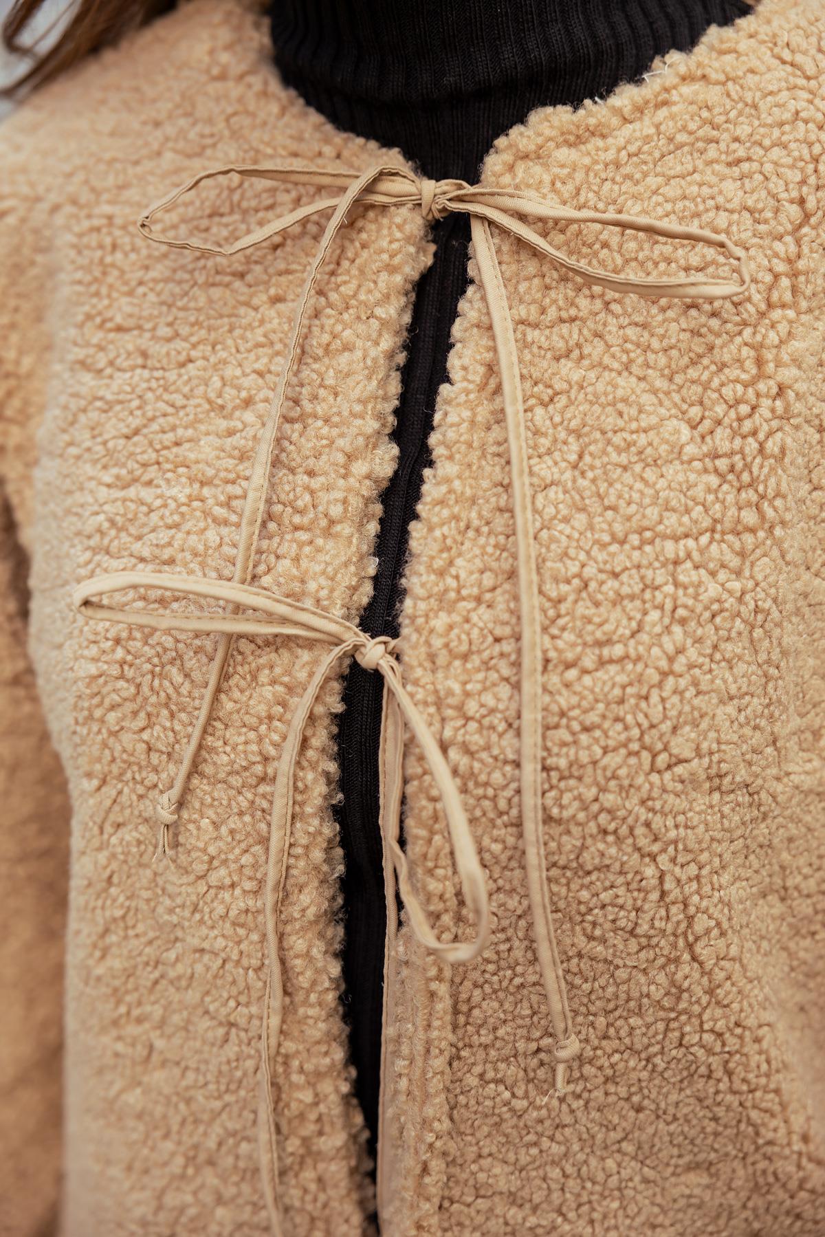 Tie Detail Teddy Jacket - CAMEL