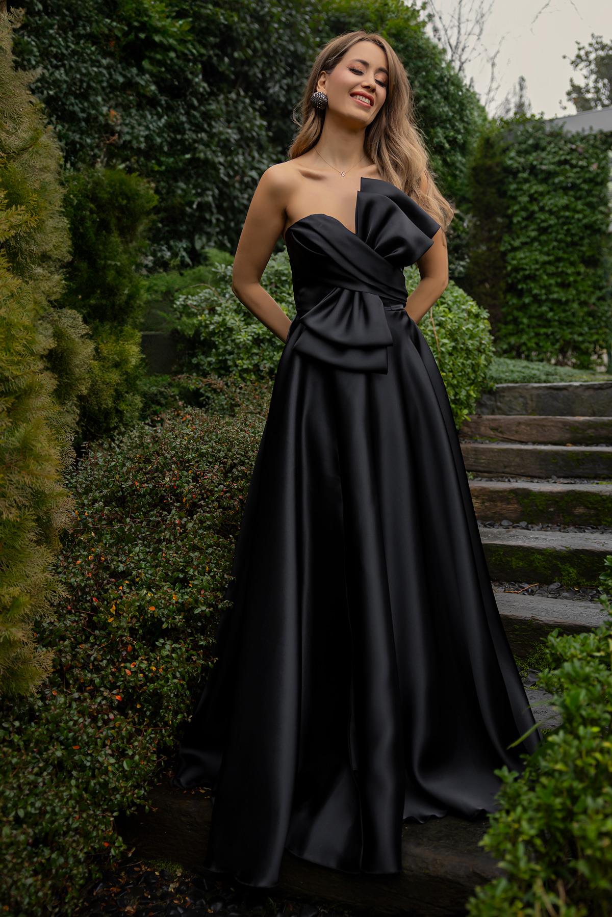 Strapless Bow Design Evening Dress - BLACK