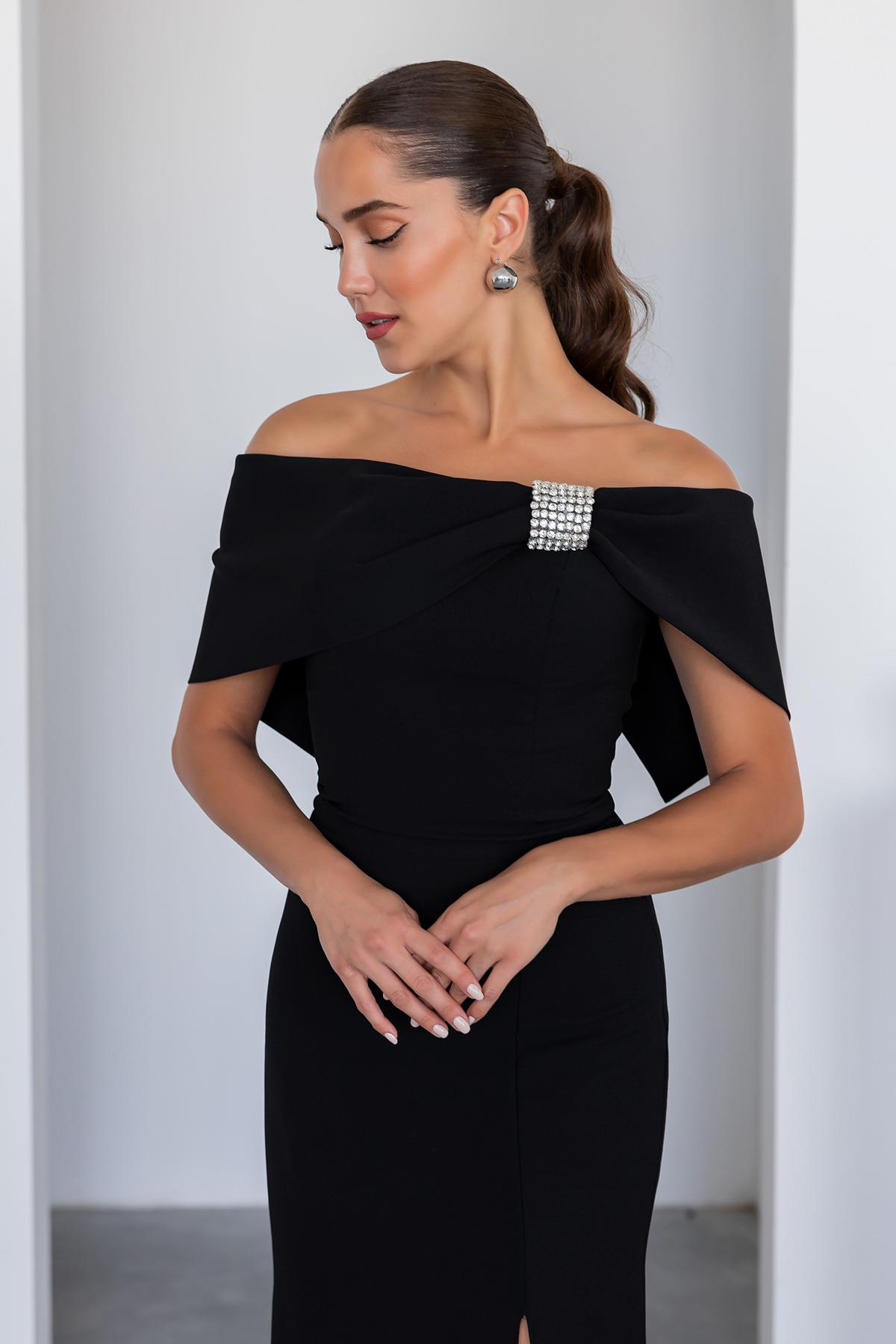 Chest Design Evening Dress - BLACK