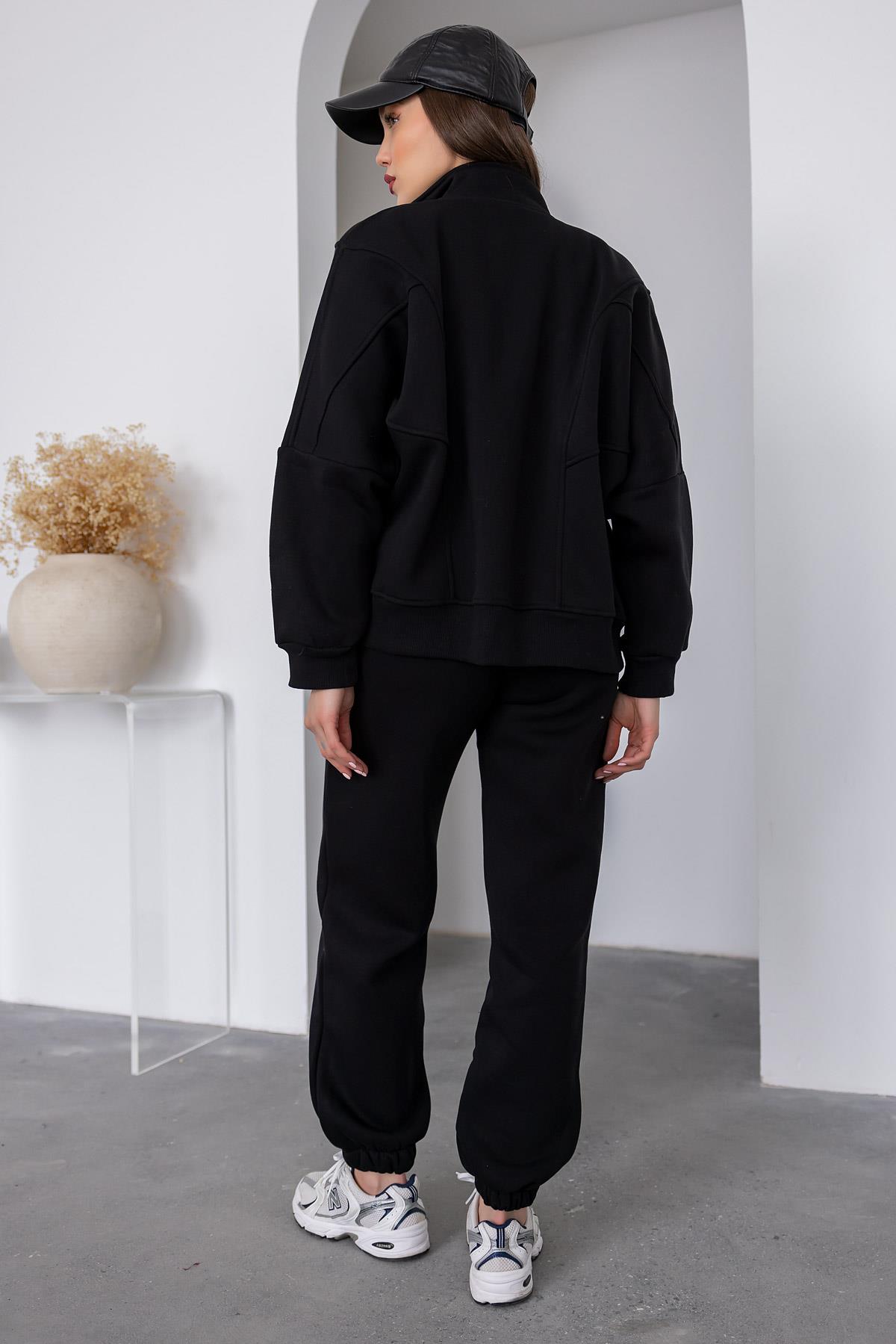 Three Thread Raised Tracksuit - BLACK