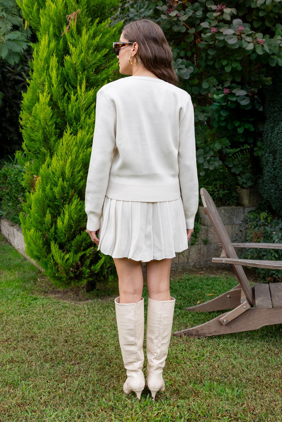 Skirted Knitwear Set - CREAM