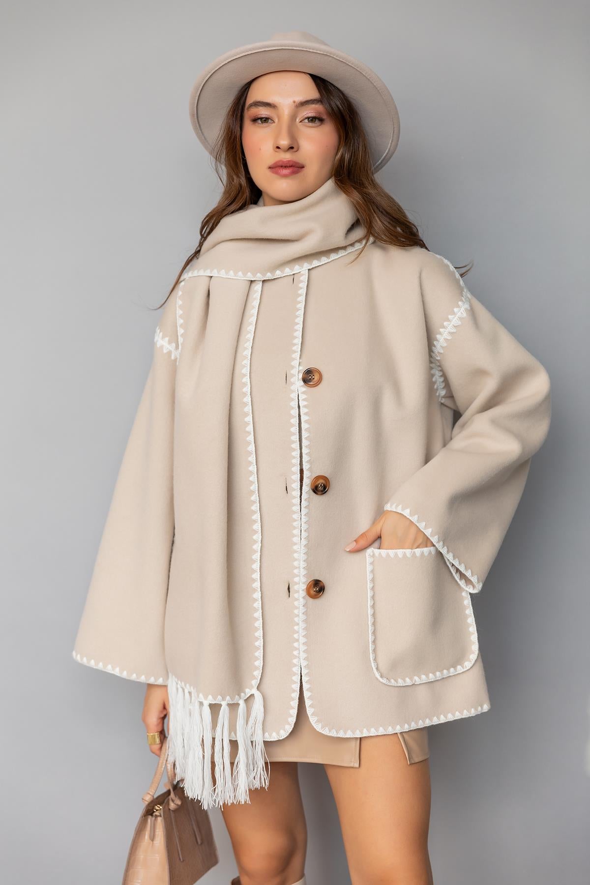 Embroidered Cashmere Jacket - CREAM