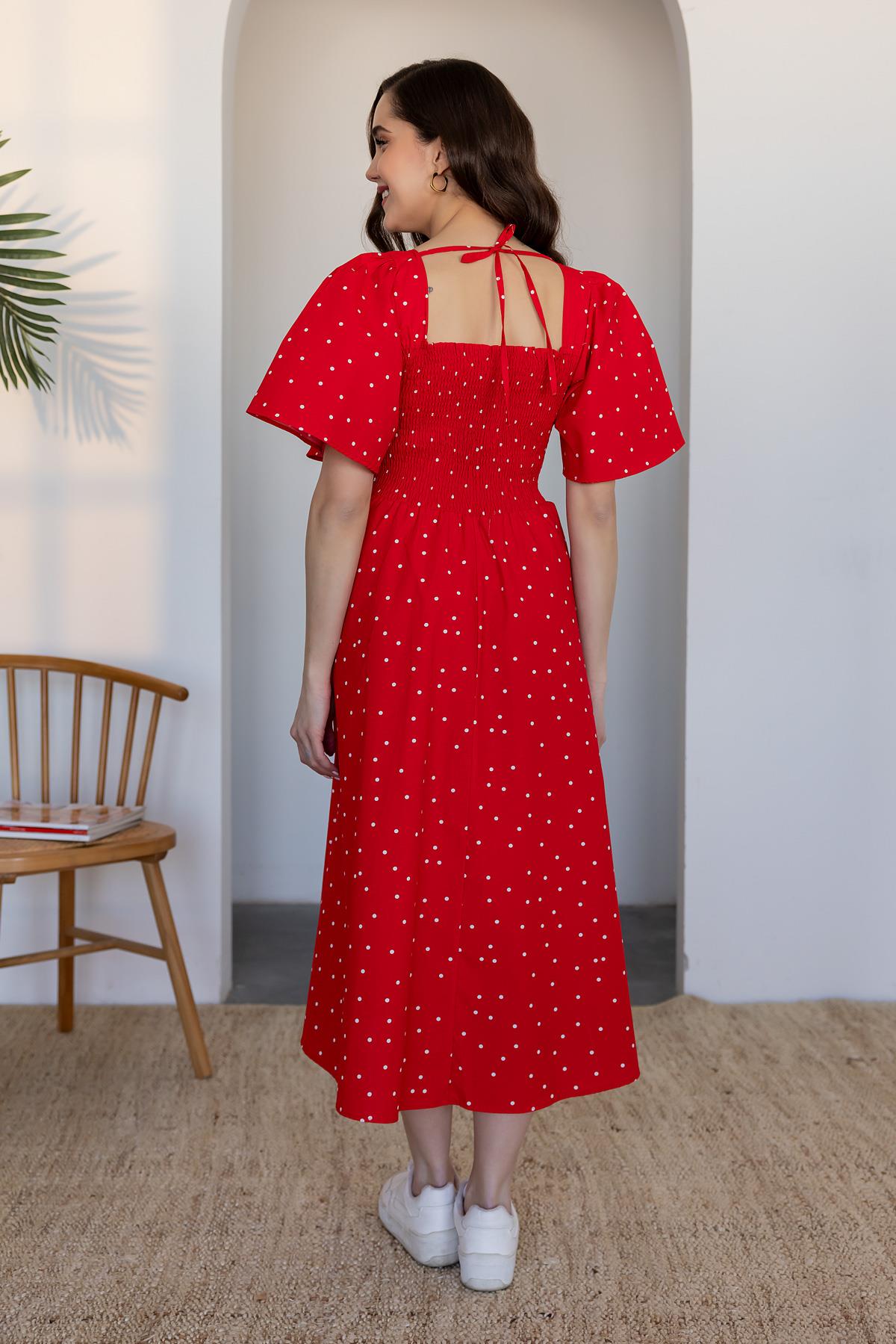 Polka Dot Patterned Dress - RED