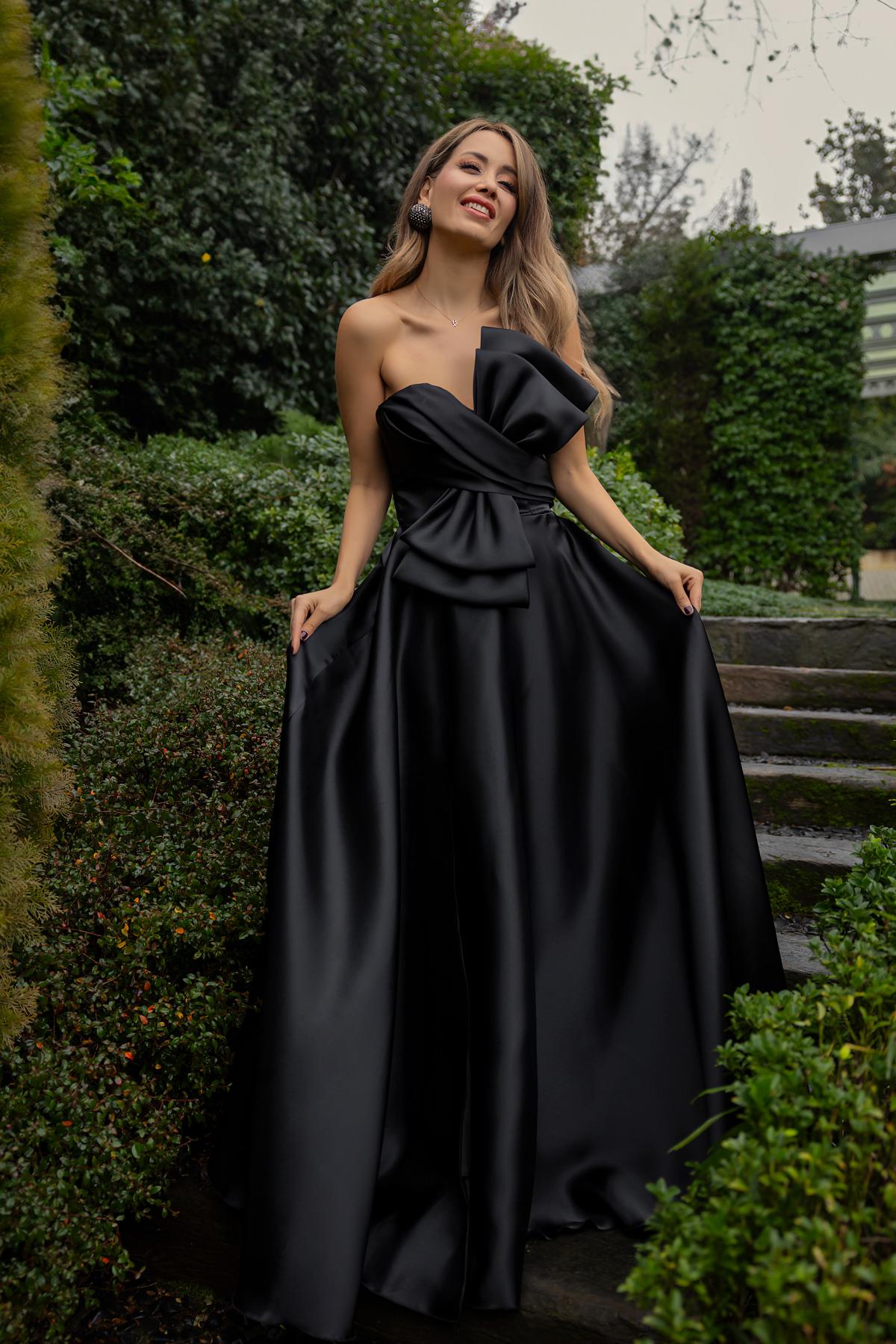 Strapless Bow Design Evening Dress - BLACK