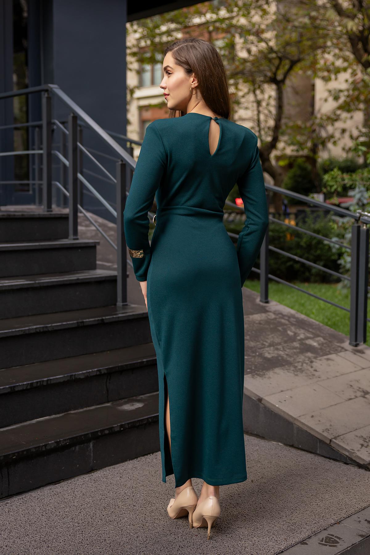 Buckle Detailed Long Dress - EMERALD GREEN