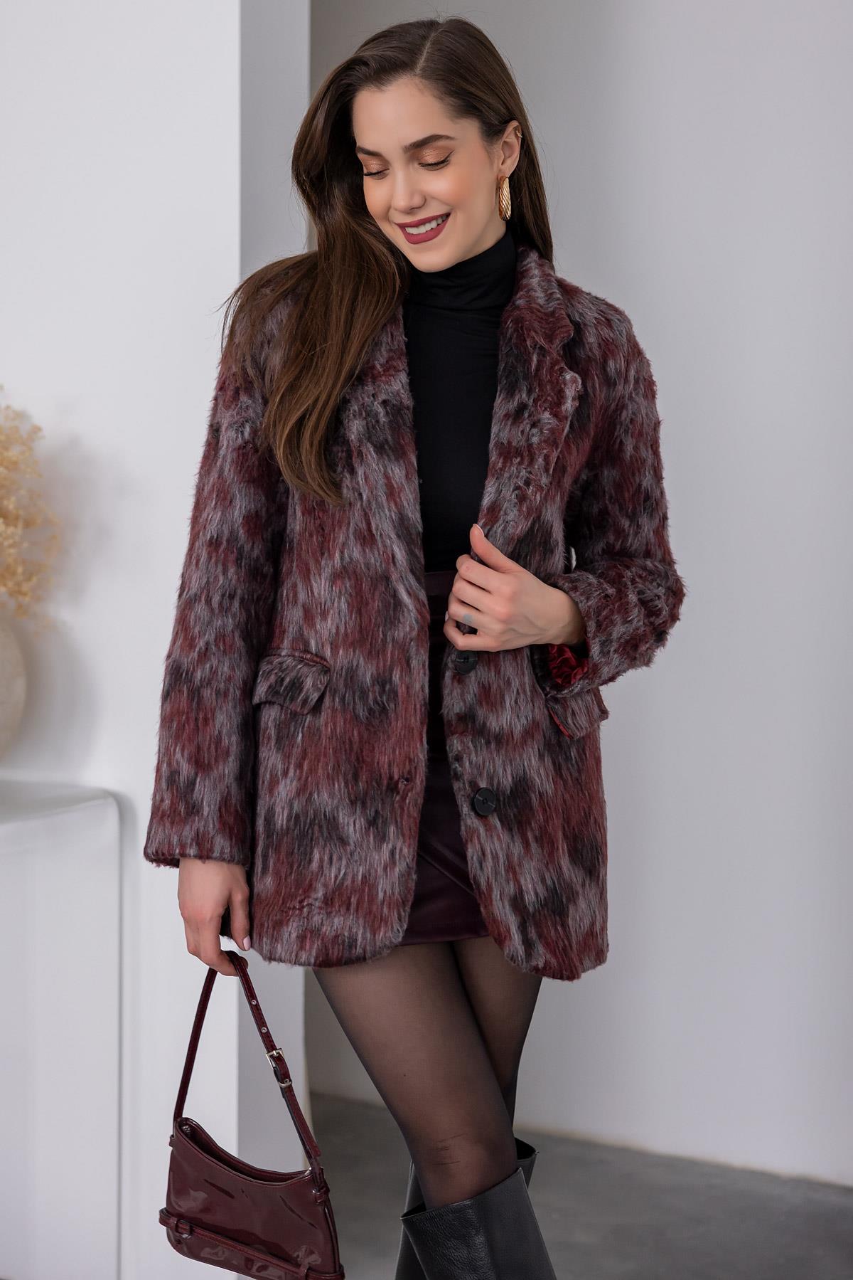 Hairy Jacquard Jacket - Dark red