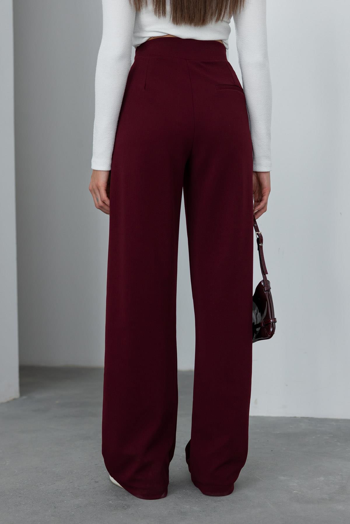 Lycra Palazzo Trousers - DARK RED