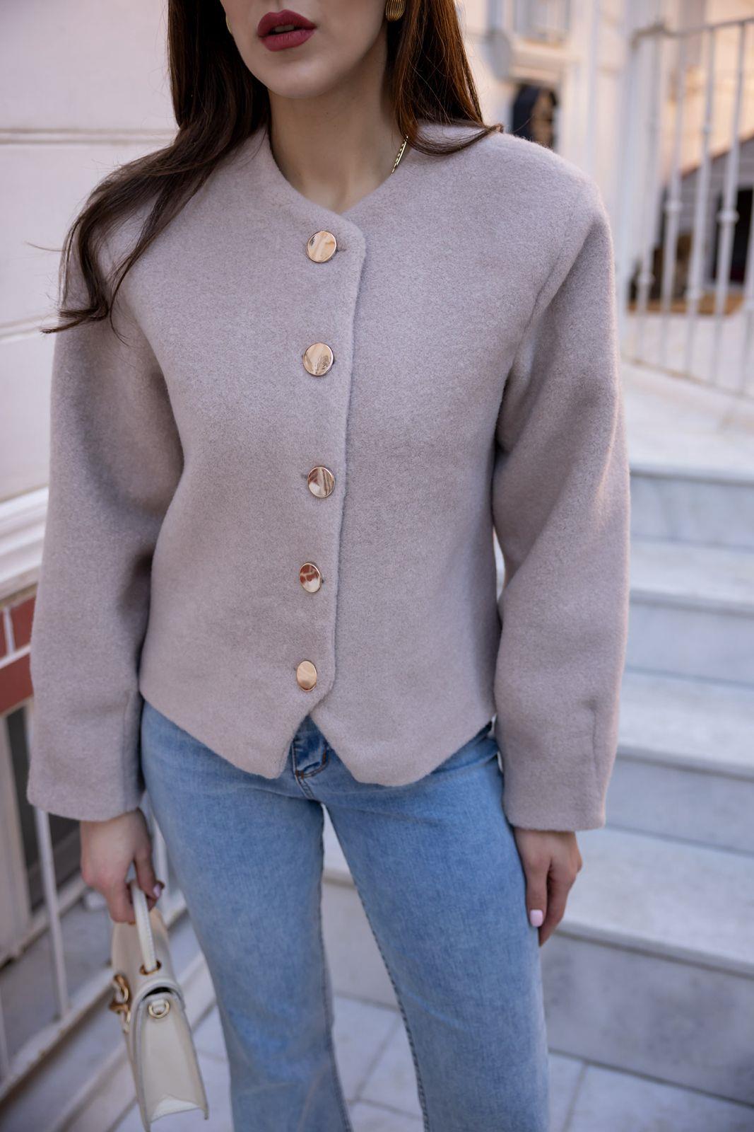 Gold Buttoned Cashmere Jacket - STONE