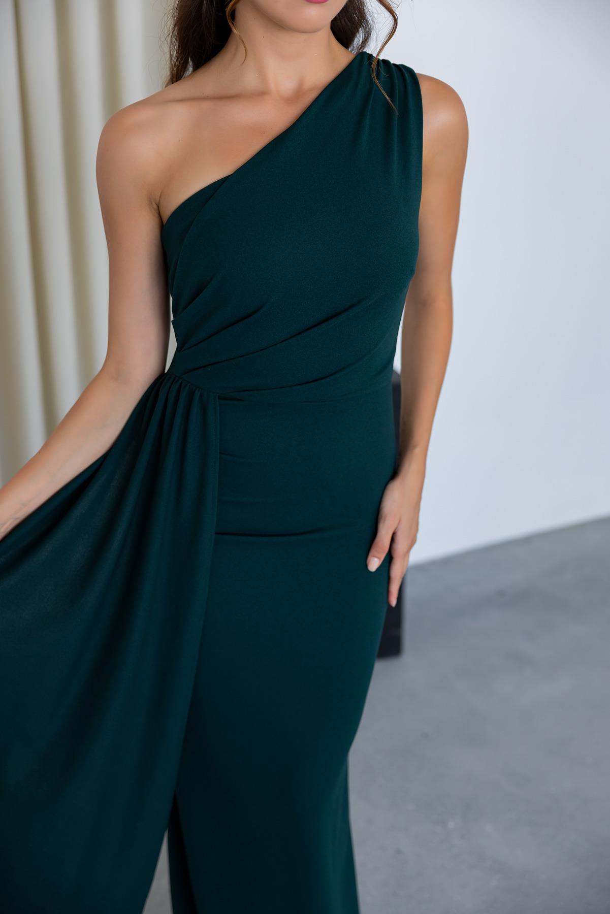 One Shoulder Evening Dress - EMERALD GREEN